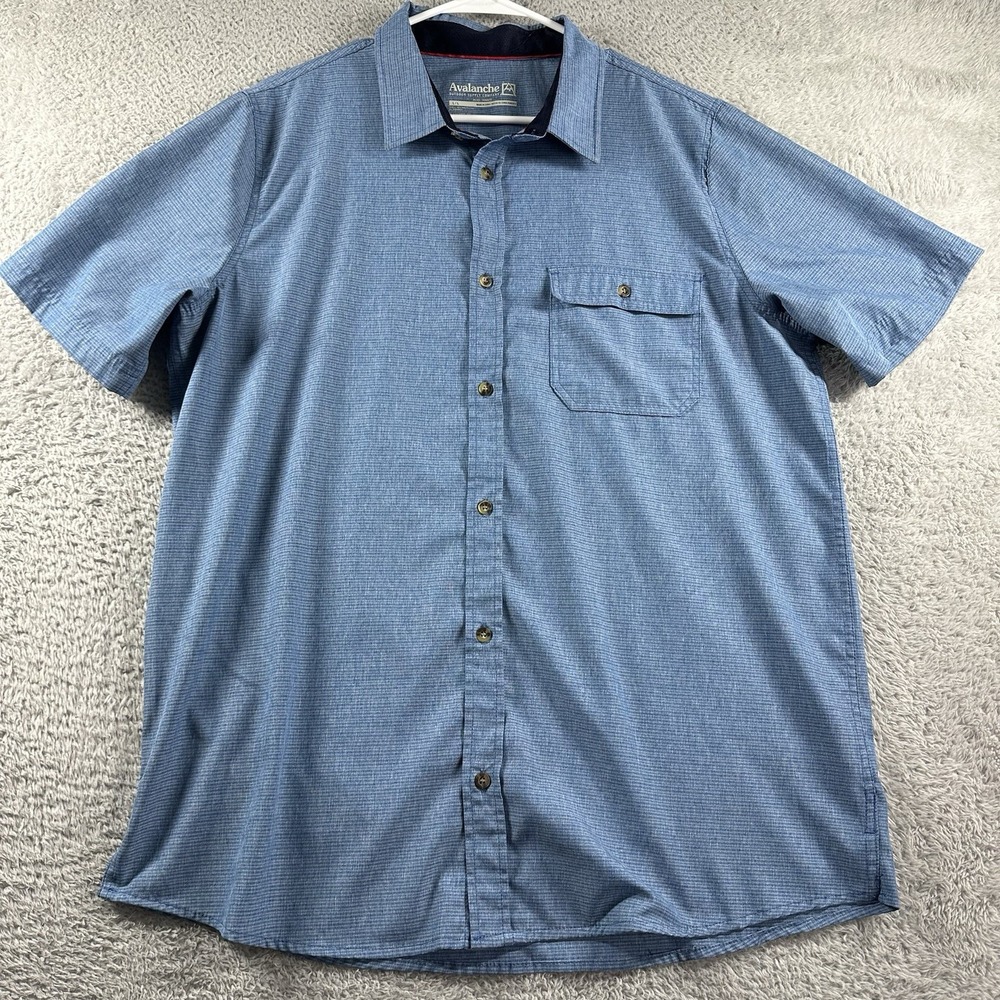 Avalanche Shirt Mens Large Blue‎ Button Up Performance Wicking Stretch Hiking